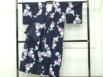 平和屋着物∴夏物　浴衣　草花文　綿　逸品　未使用　CABG7232rv