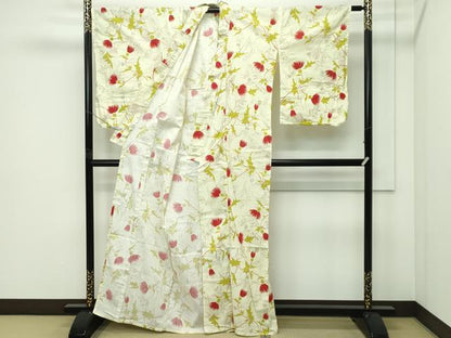 平和屋着物∴夏物　浴衣　草花文　綿　逸品　CABG7233rv