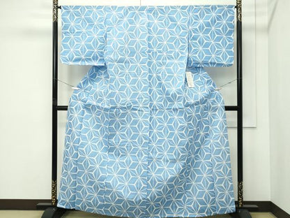 平和屋着物∴夏物　浴衣　麻の葉文様　綿　逸品　未使用　CABG7234rv