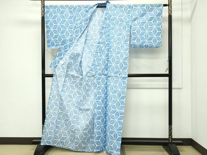 平和屋着物∴夏物　浴衣　麻の葉文様　綿　逸品　未使用　CABG7234rv