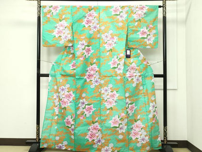 平和屋着物∴夏物　浴衣　草花文　綿　逸品　未使用　CABG7236rv