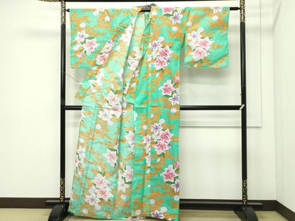 平和屋着物∴夏物　浴衣　草花文　綿　逸品　未使用　CABG7236rv