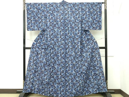 平和屋着物∴夏物　浴衣　藍　型染め　菊唐草文　綿　逸品　CABG7240rv