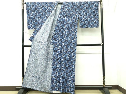 平和屋着物∴夏物　浴衣　藍　型染め　菊唐草文　綿　逸品　CABG7240rv