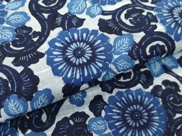 平和屋着物∴夏物　浴衣　藍　型染め　菊唐草文　綿　逸品　CABG7240rv