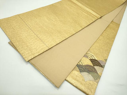 平和屋着物▽太鼓柄袋帯　スリーシーズン　春夏秋　青海波　金銀糸　正絹　逸品　CABG7249rv