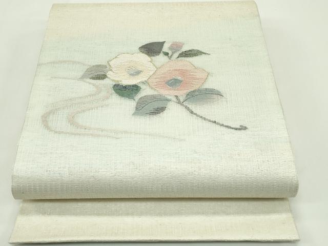 平和屋着物＊夏物 太鼓柄袋帯 すくい織 椿 金銀糸 正絹 逸品 未使用 CABG7254rv