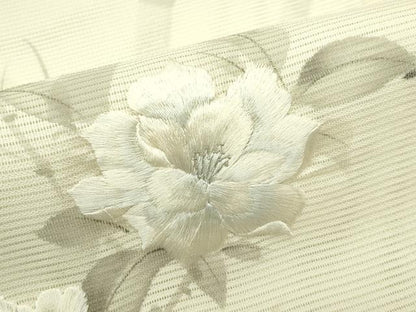 平和屋着物＊夏物 太鼓柄袋帯 作家物 手描き 刺繍 笹竹枝花文 銀糸 正絹 逸品 CABG7263rv