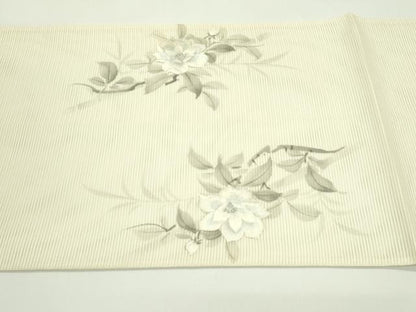 平和屋着物＊夏物 太鼓柄袋帯 作家物 手描き 刺繍 笹竹枝花文 銀糸 正絹 逸品 CABG7263rv