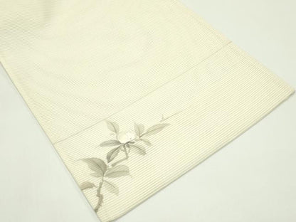 平和屋着物＊夏物 太鼓柄袋帯 作家物 手描き 刺繍 笹竹枝花文 銀糸 正絹 逸品 CABG7263rv