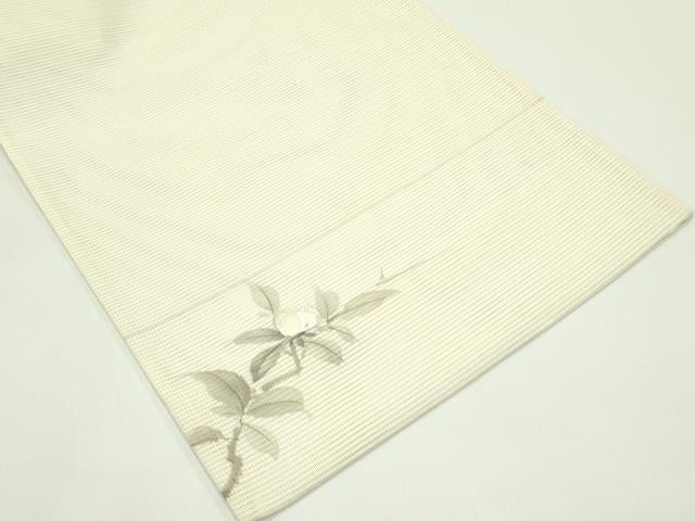 平和屋着物＊夏物 太鼓柄袋帯 作家物 手描き 刺繍 笹竹枝花文 銀糸 正絹 逸品 CABG7263rv