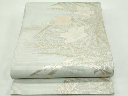 平和屋着物＊夏物 六通柄袋帯 流水草花文 金糸 正絹 逸品 CABG7265rv