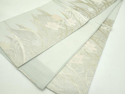 平和屋着物＊夏物 六通柄袋帯 流水草花文 金糸 正絹 逸品 CABG7265rv