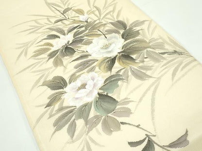 平和屋着物＊夏物 太鼓柄袋帯 作家物 手描き 刺繍 枝花文 銀彩 正絹 逸品 CABG7270rv