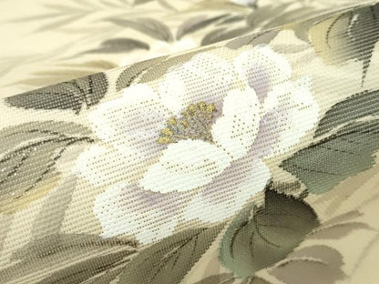 平和屋着物＊夏物 太鼓柄袋帯 作家物 手描き 刺繍 枝花文 銀彩 正絹 逸品 CABG7270rv