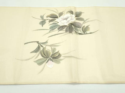 平和屋着物＊夏物 太鼓柄袋帯 作家物 手描き 刺繍 枝花文 銀彩 正絹 逸品 CABG7270rv