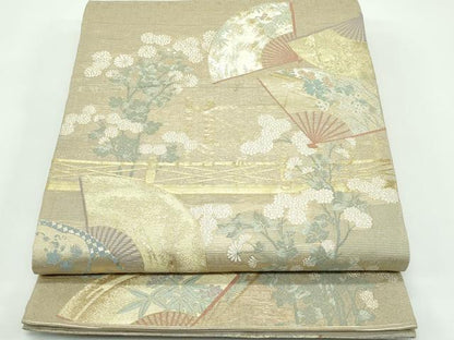 平和屋着物＊夏物 六通柄袋帯 秋草に扇散し 正絹 逸品 CABG7276rv