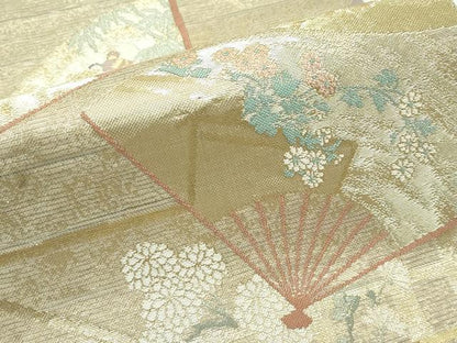 平和屋着物＊夏物 六通柄袋帯 秋草に扇散し 正絹 逸品 CABG7276rv