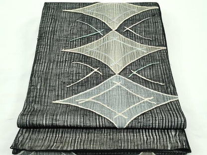 平和屋着物＊夏物 太鼓柄袋帯 菱文様 黒地 正絹 逸品 CABG7287rv