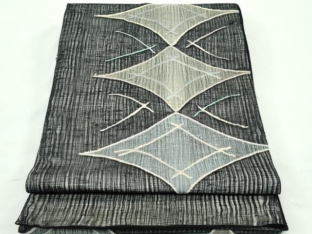 平和屋着物＊夏物 太鼓柄袋帯 菱文様 黒地 正絹 逸品 CABG7287rv