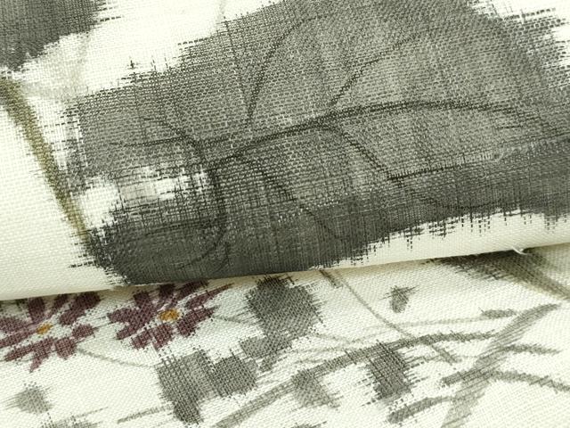 平和屋着物＊夏物　九寸名古屋帯　草花文　麻　逸品　CABG7293rv