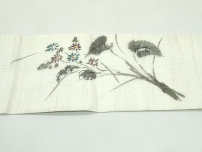 平和屋着物＊夏物　九寸名古屋帯　草花文　麻　逸品　CABG7293rv