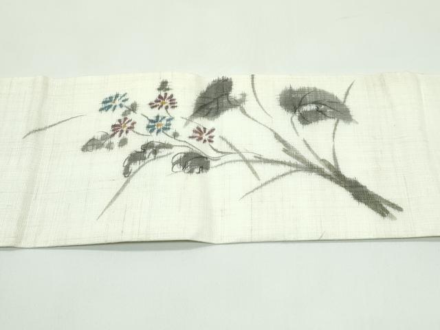 平和屋着物＊夏物　九寸名古屋帯　草花文　麻　逸品　CABG7293rv