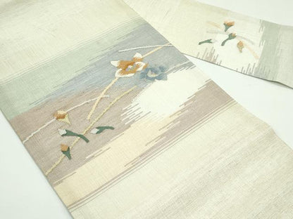 平和屋着物＊夏物　九寸名古屋帯　霞花文　金銀糸　正絹　逸品　CABG7294rv
