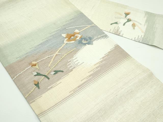 平和屋着物＊夏物　九寸名古屋帯　霞花文　金銀糸　正絹　逸品　CABG7294rv