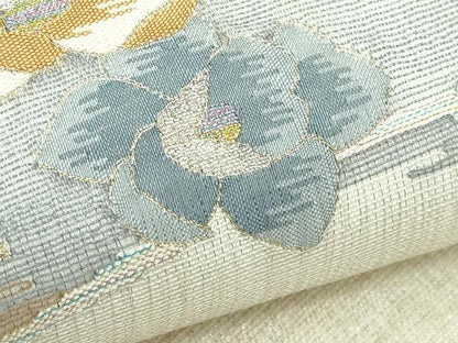 平和屋着物＊夏物　九寸名古屋帯　霞花文　金銀糸　正絹　逸品　CABG7294rv