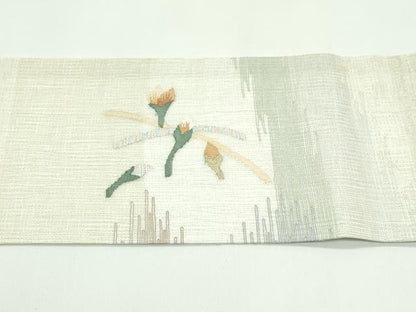 平和屋着物＊夏物　九寸名古屋帯　霞花文　金銀糸　正絹　逸品　CABG7294rv
