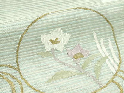 平和屋着物＊夏物　八寸名古屋帯　絽綴れ　流水草花丸文　金糸　正絹　逸品　CABG7303rv