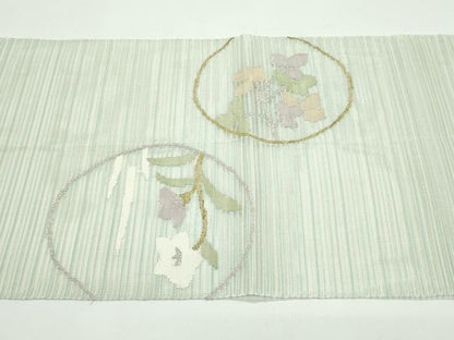 平和屋着物＊夏物　八寸名古屋帯　絽綴れ　流水草花丸文　金糸　正絹　逸品　CABG7303rv