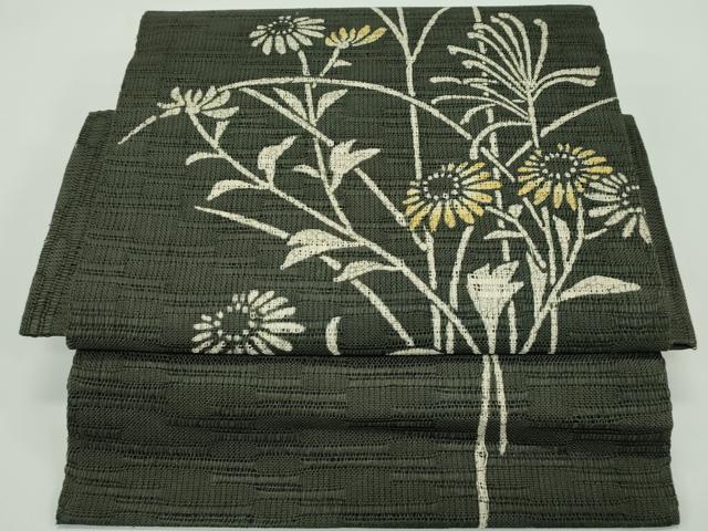 平和屋着物＊夏物　つけ帯　ろうけつ染め　草花文　正絹　逸品　CABG7326rv
