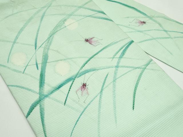 平和屋着物＊夏物　九寸名古屋帯　手描き　夏虫　露芝文　正絹　逸品　CABG7328rv