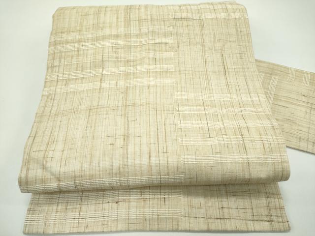 平和屋着物＊夏物　九寸名古屋帯　横段文　麻　逸品　未使用　CABG7330rv
