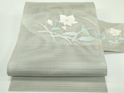 平和屋着物＊夏物　八寸名古屋帯　絽綴れ　枝花文　金銀糸　正絹　逸品　CABG7335rv