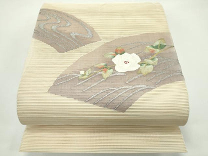 平和屋着物＊夏物　八寸名古屋帯　絽綴れ　地紙枝花文　金銀糸　正絹　逸品　CABG7338rv