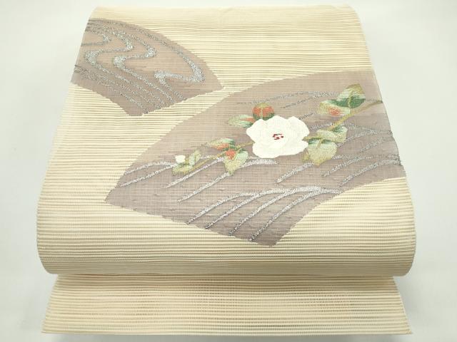 平和屋着物＊夏物　八寸名古屋帯　絽綴れ　地紙枝花文　金銀糸　正絹　逸品　CABG7338rv