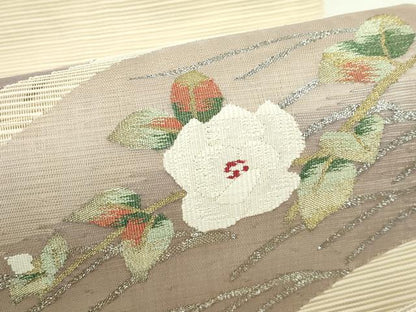 平和屋着物＊夏物　八寸名古屋帯　絽綴れ　地紙枝花文　金銀糸　正絹　逸品　CABG7338rv