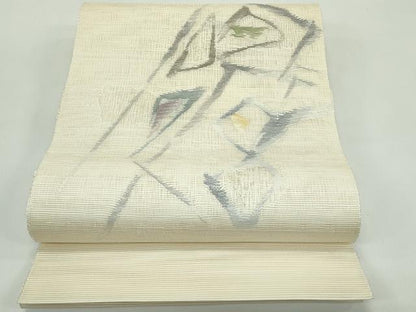 平和屋着物＊夏物　絽綴れ　幾何学文様　銀糸　名古屋帯　正絹　逸品　CABG7339rv
