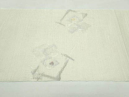 平和屋着物＊夏物　絽綴れ　幾何学文様　銀糸　名古屋帯　正絹　逸品　CABG7339rv