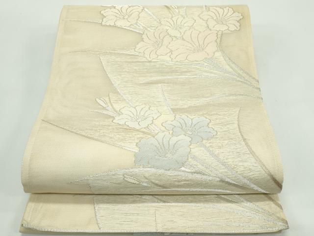 平和屋着物＊夏物 六通柄袋帯 草花文 銀糸 正絹 逸品 CABG7342rv
