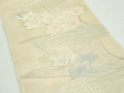 平和屋着物＊夏物 六通柄袋帯 草花文 銀糸 正絹 逸品 CABG7342rv
