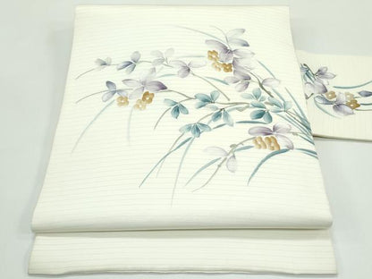 平和屋着物＊夏物　絽塩瀬　九寸名古屋帯　手描き　草花文　正絹　逸品　CABG7346rv