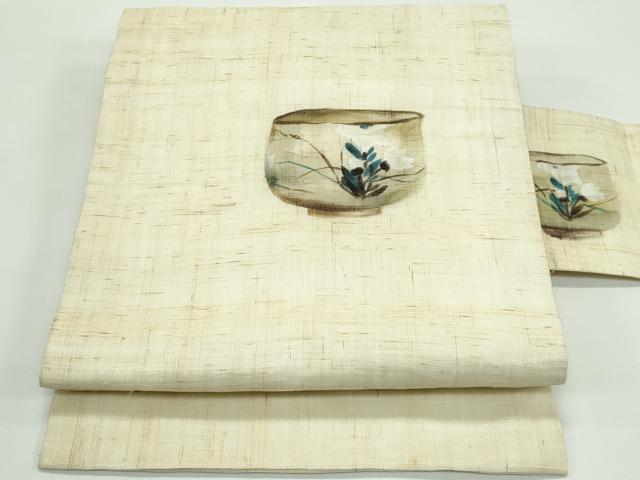 平和屋着物＊夏物　九寸名古屋帯　手描き　陶器　麻　逸品　CABG7348rv