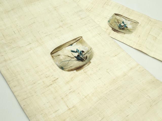 平和屋着物＊夏物　九寸名古屋帯　手描き　陶器　麻　逸品　CABG7348rv