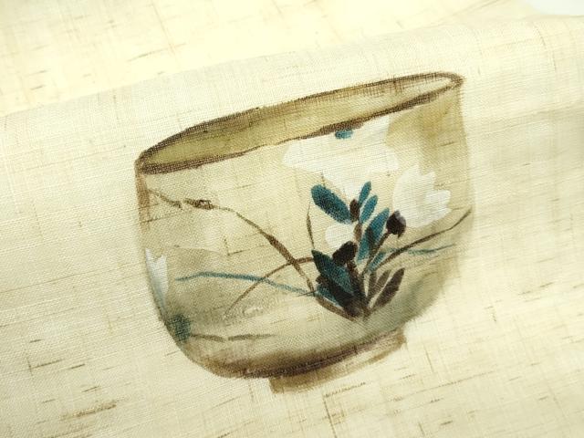 平和屋着物＊夏物　九寸名古屋帯　手描き　陶器　麻　逸品　CABG7348rv