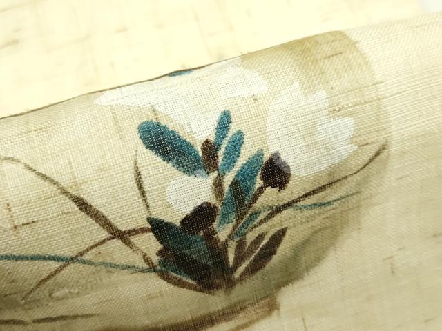 平和屋着物＊夏物　九寸名古屋帯　手描き　陶器　麻　逸品　CABG7348rv