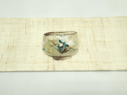 平和屋着物＊夏物　九寸名古屋帯　手描き　陶器　麻　逸品　CABG7348rv